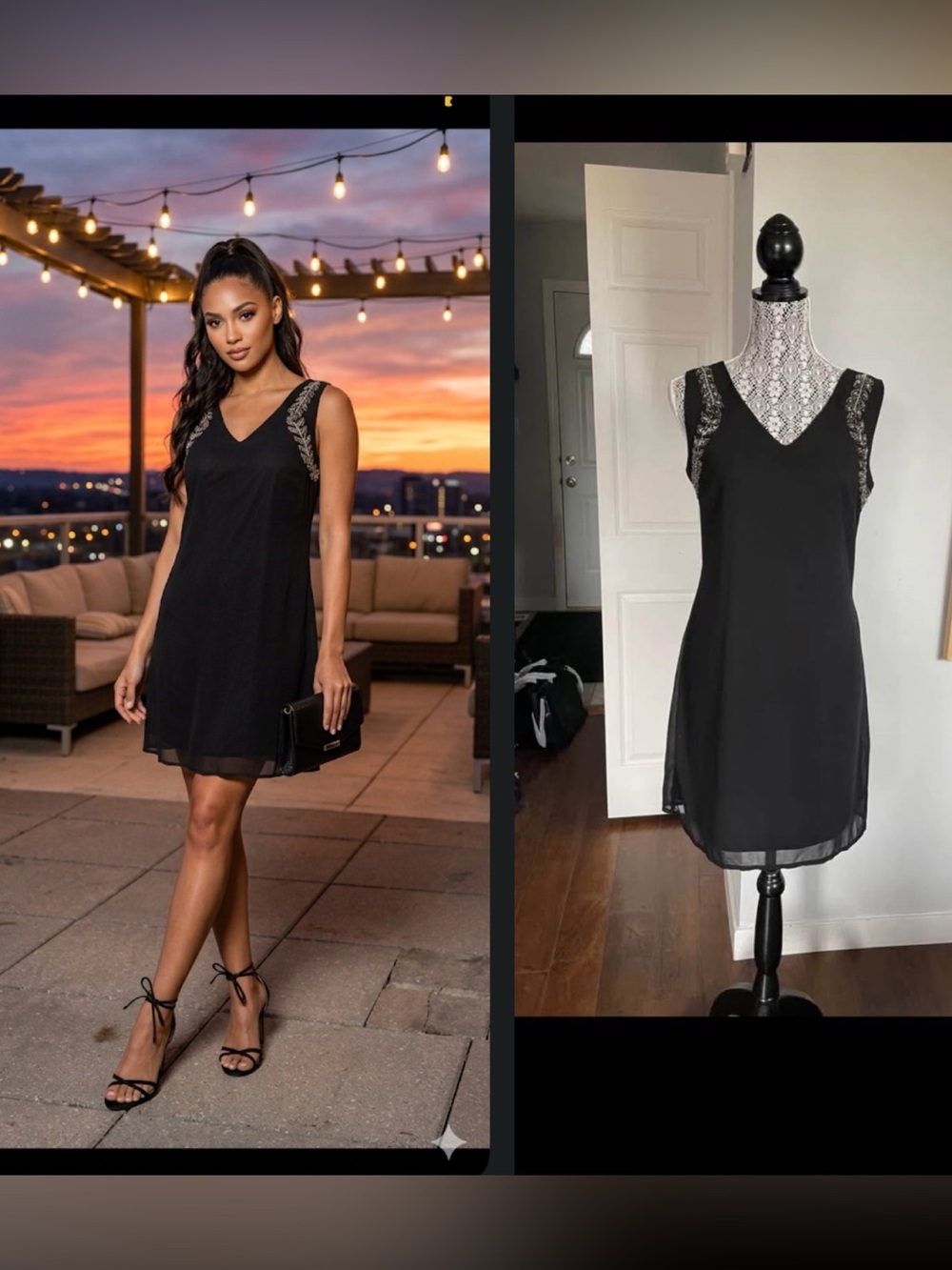 NWT Large Black Shift Party Dress With Silver Beaded Shoulder Detail